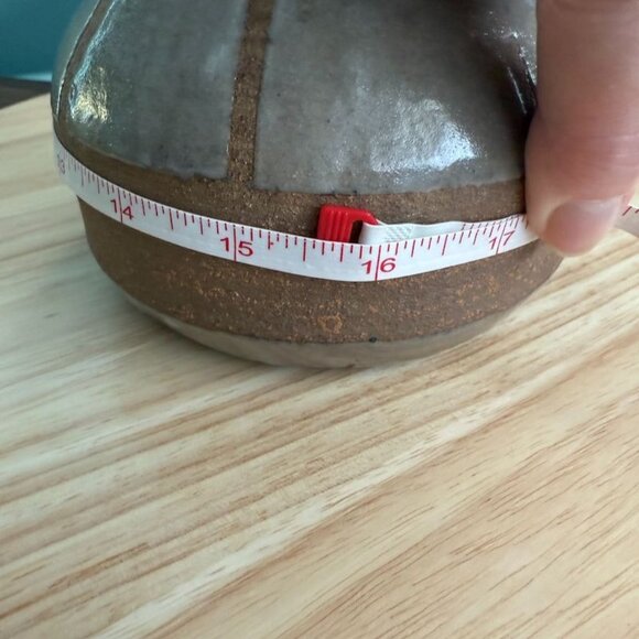 Vintage Handcrafted Asian Stoneware Vase Grayish White Brown Geometric - Picture 10 of 10